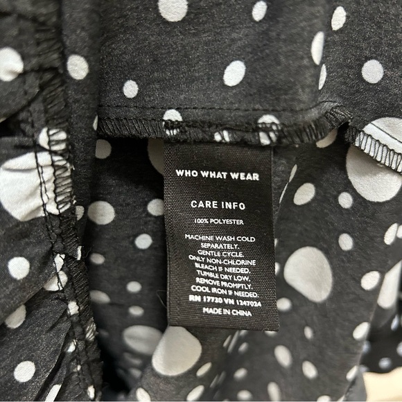 WHO WHAT WEAR Black and Blue Polka Dots Tie Neck Dress Size Large - Picture 8 of 9